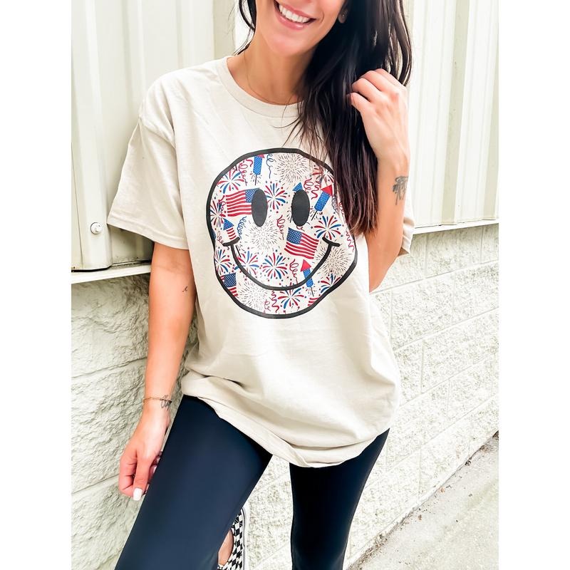 Patriotic Smiley Graphic Top