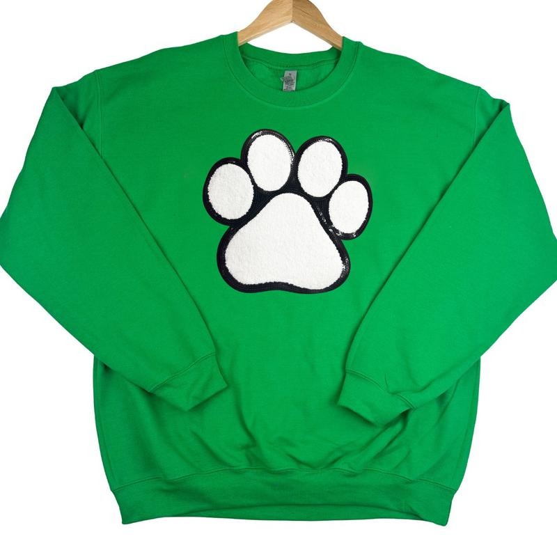 Paw Chenille Sequin Patch Sweatshirt -- KELLY GREEN