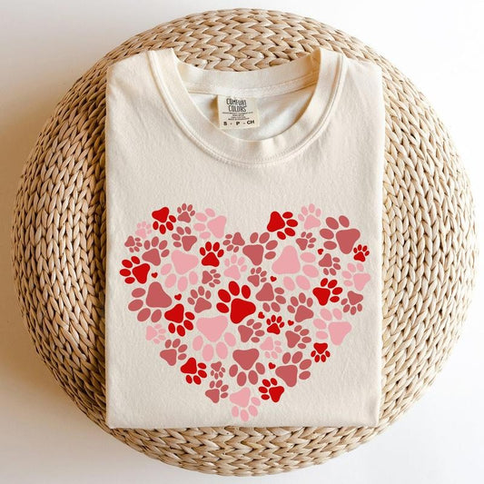 Paw Print Heart, Pets, Dogs, Cats, Comfort Colors Tshirt, Valentine's Day, Valentine's Day Comfort Colors Tshirt, Women's Graphic Tee, Love, Heart, Cupid