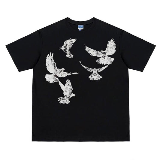 Peace Dove "Old Memories" Heavyweight Vintage Tee 100% Cotton OVERSIZED T-shirt Menswear Top Underwear Tshirt Anime Clothing Crew Necks Casual Streetwear Crewneck Gamis Tropical Shortsleeve Baggy Loose