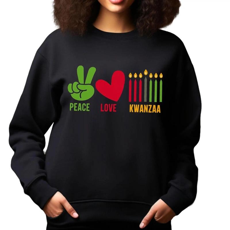 Peace Love Kwanzaa Sweatshirt, African American Cultural Sweatshirt, Kwanzaa Candles Tee, Black History Shirt, Kwanzaa African Holiday Tee
