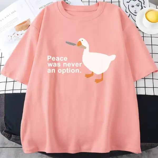 Peace Was Never An Option Funny Print Women T Shirt Cool Street T-Shirt Soft Breathable Tee Clothes Vintage O-Neck Tshirt, All-Season, Perfect for Outdoor & Daily Fashion