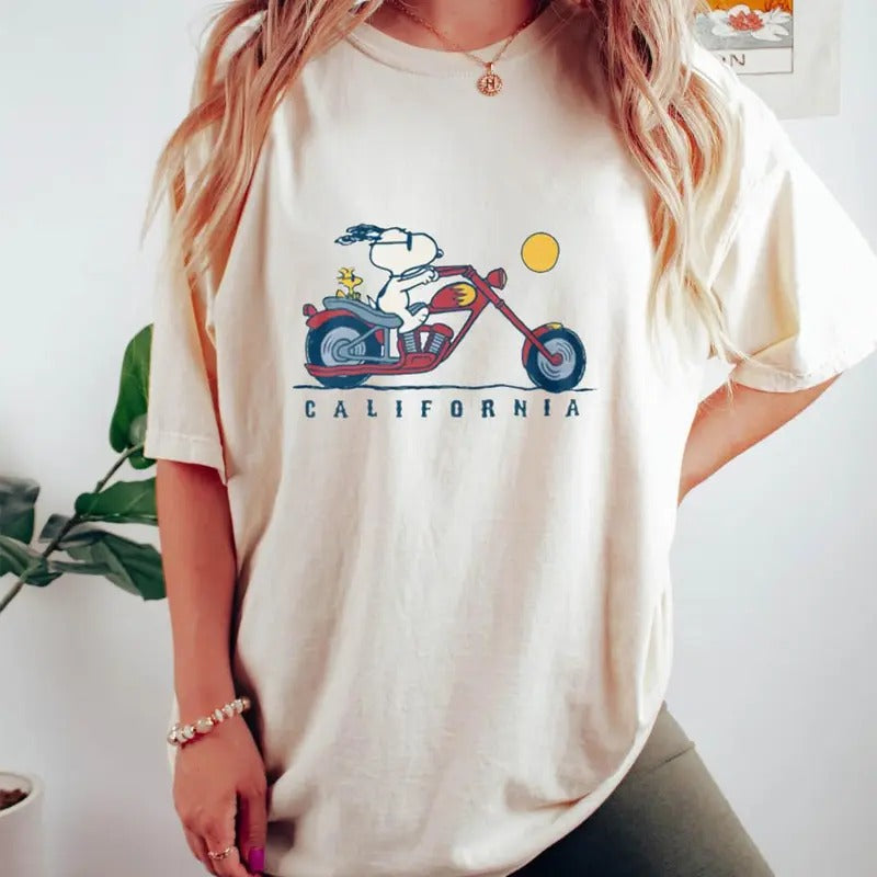 Peanuts Snoopy and Woodstock on the Open Road T-Shirt, Cartoon Dog Cute Shirt Gift, Unisex Classic Fit Men Women Tee