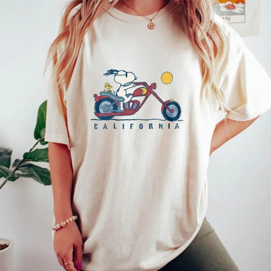 Peanuts Snoopy and Woodstock on the Open Road T-Shirt, Cartoon Dog Cute Shirt Gift, Unisex Classic Fit Men Women Tee