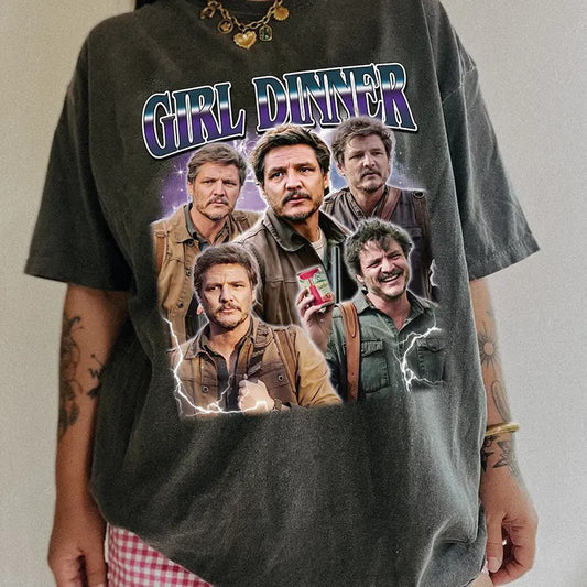 Pedro Pascal Girl Dinner Comfort Colors Unisex Tshirt For Fan, Pedro Pascal TV Show 90s Retro Bootleg Shirt, Fan Merch Celebrity Crush