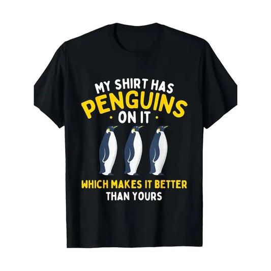 Penguin Graphic Cotton T-Shirt for Men - Casual Round Neck Short Sleeve Tee with Humorous Print, Mature Style, Regular Fit, Stretch Fabric, Suitable for All Seasons Made in USA