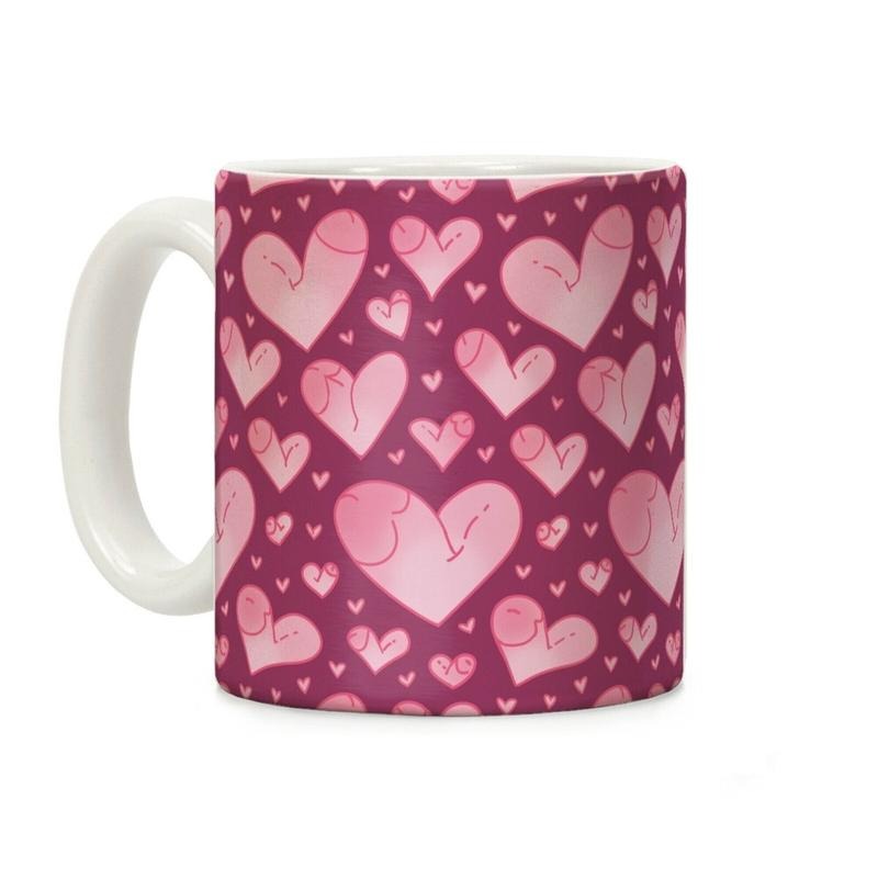 Penis Hearts Pattern Coffee Mug 11oz-15oz, funny Coffee Mug Ceramic Classic