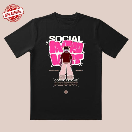 'Socially Friendly' Tee |   3D Cut & Soft Glow Texture |   Comfort Zone Style for Home/Date/Personal Expression