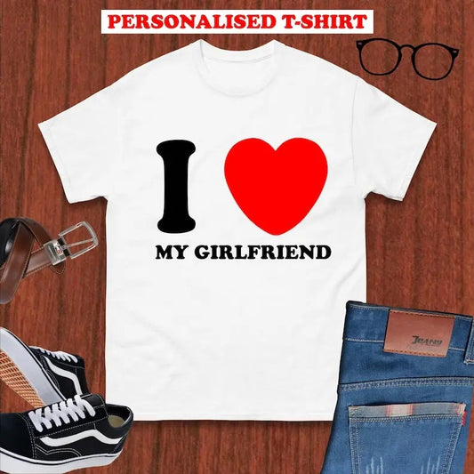 Personalised I Love Custom Text T-Shirt, Funny Valentines Day, Anniversary t shirt, I Love Custom made Unisex Tee Top, Gift For Him, Gift For Her, Menswear Cotton Classic Casual Basic Short Sleeve