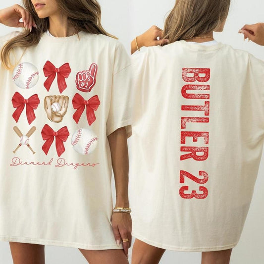 Personalized Baseball Mama Shirt with Bow, Team Mom T Shirt with Kid Name number, Mascot Custom J0rs.ey, Tball Mom Shirt, Baseball Sister Tee