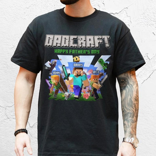 Personalized DadCraft Shirt, A MineC Movie Shirt For Kids, Chicken Jockey Gaming, Happy Father's Day Gift, Trending Game Unisex Tee Cotton