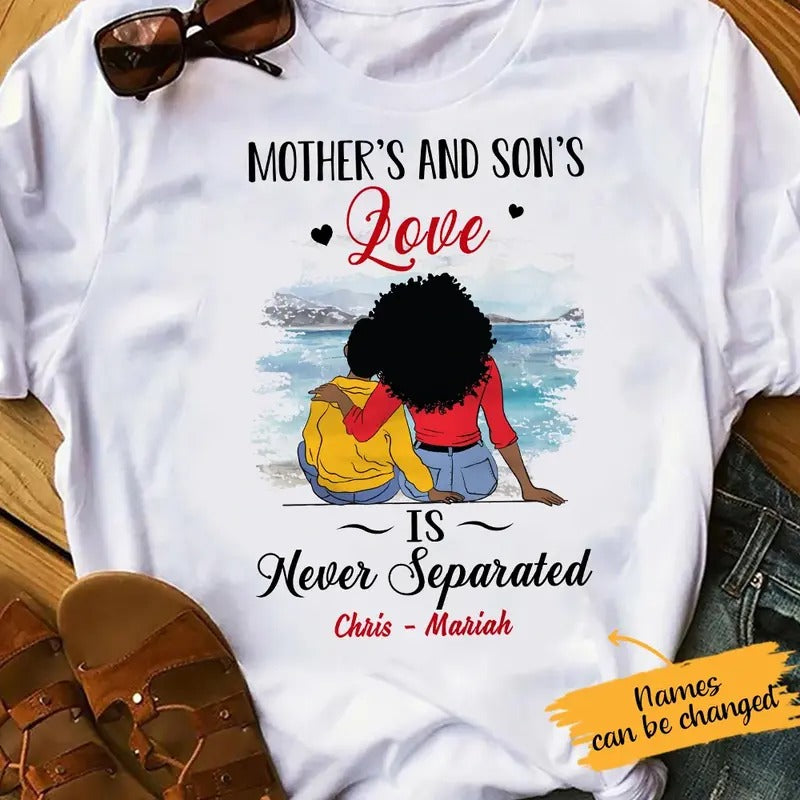 Personalized Mother'S And Son'S Love Is Never Separated Shirt, Custom  Mom Son Shirt, Mother Shrit, Son Shirt, Black Mom Shirt, T-Shirt, Tee