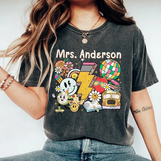 Personalized Retro Teacher Name Shirt, Kindergarten Teacher T-Shirt, Gift For Teacher, Teacher Appreciation Gifts, Back to School Shirt