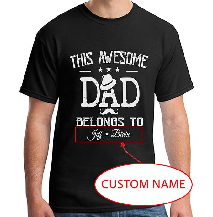 Personalized T-Shirt Gifts For Dad , Father's Day Shirt for Dad from Daughter & Son Personalized Custom Name Happy Dad T-Shirt Menswear Top