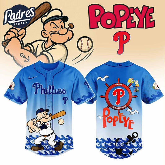 Philadelphia Phillies MLB x Popeye Baseball Jersey - Padres Jersey Oasis: Elevate Your Baseball Style Game