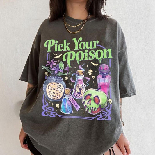 Pick Your Poison Vintage Comfort Colors Shirt, Princess Halloween TShirt, Kuzco Poison Apple Tee, Spooky Season, Villain Cartoon Check Cotton