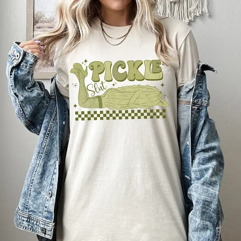 Pickle Slut Shirt, Pickle Lover Tshirt Gift, Funny Graphic Tee, In My Pickle Era T-shirt, Emotional Support Pickle Shirt, Distressed Pickles