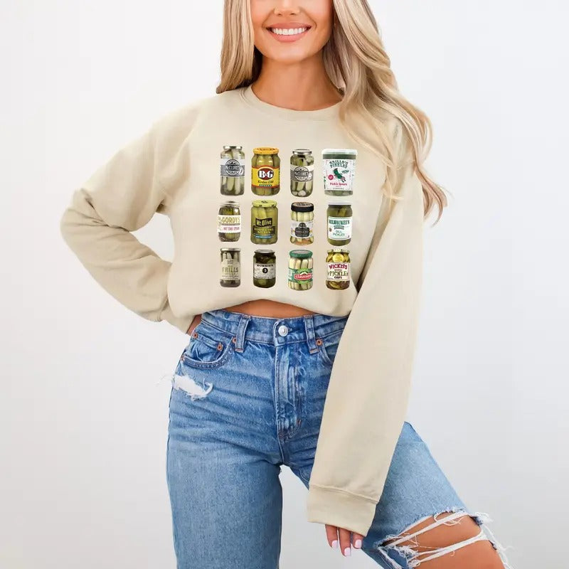 Pickle Sweatshirt, Retro Pickle Sweater, Vintage Canned Pickles Crewneck, Pickle Jar Shirt, Vintage Sweatshirt, Women Christmas Gift