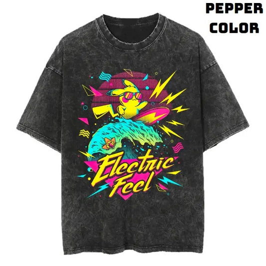 Pikachu Electric Feel Vintage Tee, Pikachu T-Shirt, Pokemon Graphic Tees, Unisex Anime Manga Shirt Top Menswear Womenswear Streetwear
