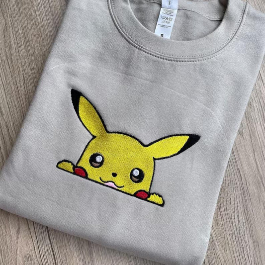 Pikachu Embroidered Sweatshirt - Pokemon Hoodie - Anime embroidered sweatshirt - Pokemon fan gift