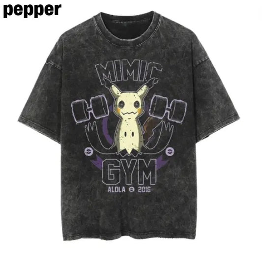Pikachu Mimic Gym Vintage Tee , Pikachu Shirt, Pikachu Merch, Gym Shirt, Anime Pokemon Shirt, Pokemon Merch, Manga Shirt, Pokemon for fan, Gift for him, Gift for her Menswear Top Streetwear Shortsleeve Underwear Tshirt Crewneck