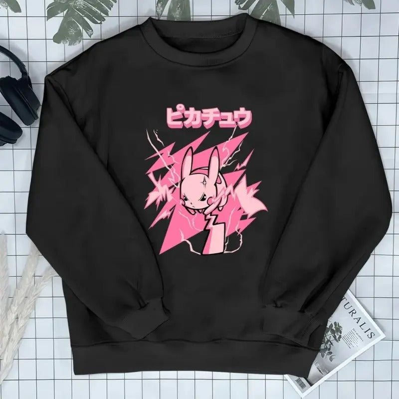 Pikachu Pink Cute Sweatshirt Graphic Tee Kawaii Shirt Pikachu Gift Japanese Anime Sweatshirt, Cute Shirt , Gift For Fan Pokemon , Gift For Him , Gift For Her , Anime Graphic Tee Menswear Top Hoodie Sweaters Underwear Pullover Operator Casual