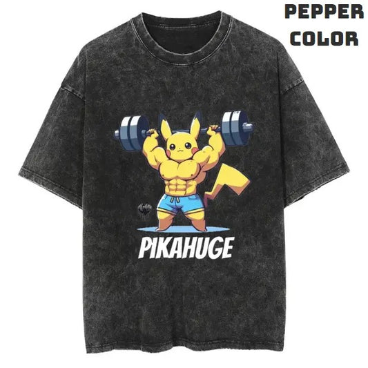 Pikahuge Gym Vintage Graphic Tees, Pikachu Tshirt, Pokemon Shirts, Pokemon Merch, Anime Manga Shirt, Anime Clothing, Unisex Casual Outfits, Crew Neck Gifts For Men Women Streetwear Menswear Womenswear