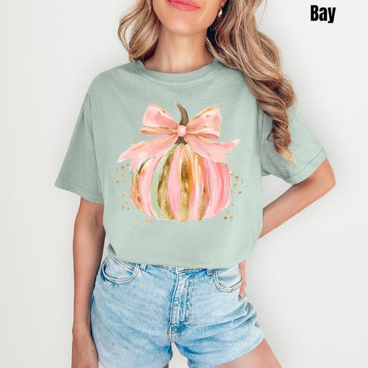 Pink & Gold Pumpkin Comfort Colors T-Shirt 'NLB'