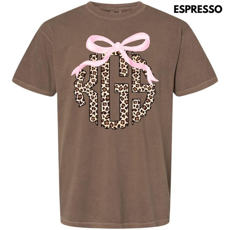 Pink Bow Cheetah Monogram Comfort Colors T-Shirt 'NLB'