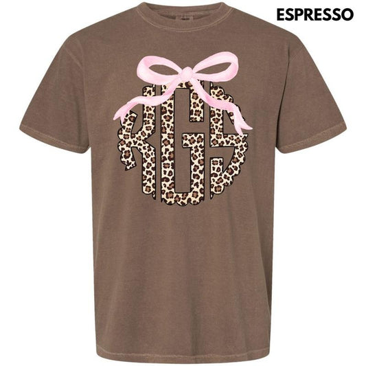 Pink Bow Cheetah Monogram Comfort Colors T-Shirt 'NLB'