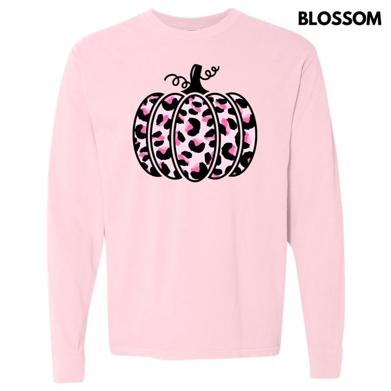 Pink Cheetah Pumpkin Long Sleeve Comfort Colors T-Shirt 'NLB'