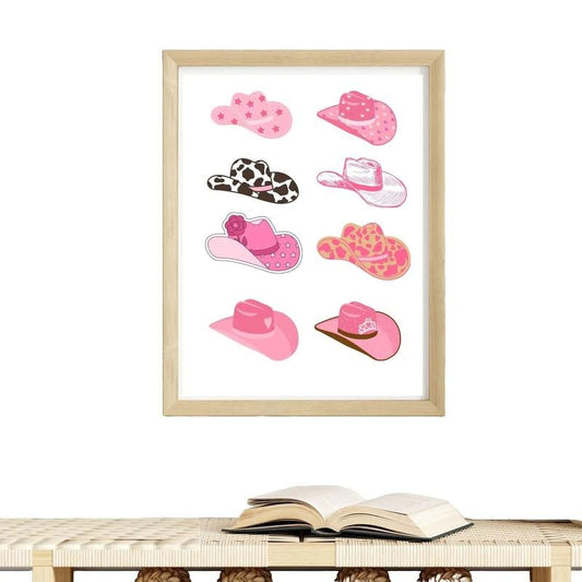 Pink Cowgirl Hat Print Wall Art For Office, Bedroom Wild West Coastal Cowgirl Retro Art, Howdy Cowboy Rustic Farm, Poster Prints No Frame, Gifts For Bestie Art Prints, Wall Decoration, Vintage Poster Art, Gifts For Birthday Christmas Xmas