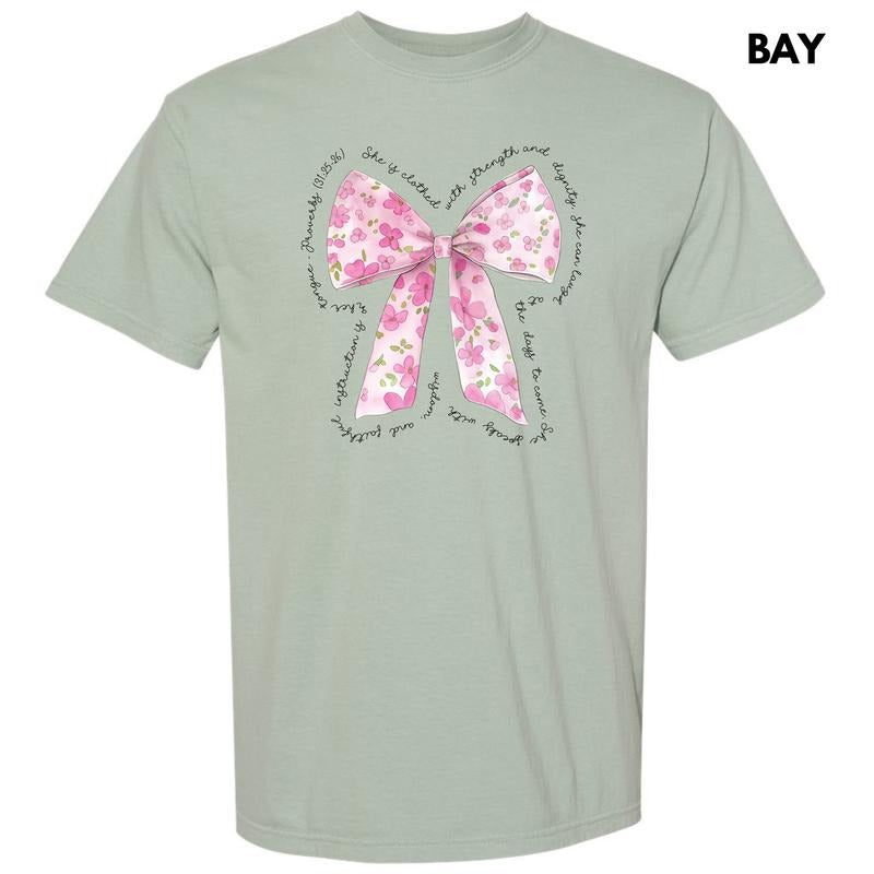 Pink Floral Proverbs Bow Comfort Colors T-Shirt 'NLB'