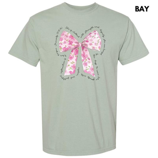 Pink Floral Proverbs Bow Comfort Colors T-Shirt 'NLB'