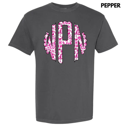 Pink Florals Monogram Comfort Colors T-Shirt 'NLB'