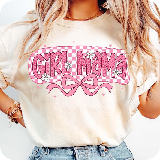 Pink Girl Mama Coquette T-Shirt, Checked Mama T-Shirt, Girly Pink Leopard Mama T-Shirt, Mom Life T-Shirt, Gifts For Mom, Retro Mama Bow T-Shirt