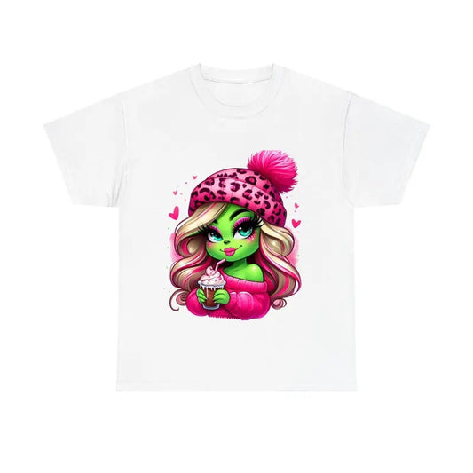 Pink Heart Grin Lady Christmas Shirt, Christmas Cute Tee
