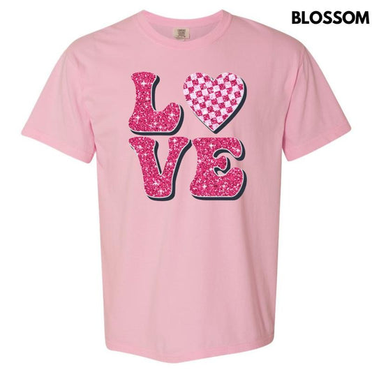 Pink Love Faux Glitter Comfort Colors T-Shirt