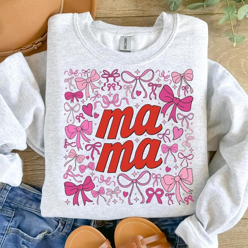 Pink Mama Coquette , Mama , Mama Varsity , Mothers Day , Gift for Mom, Retro Mama , Mama Shirt , Pink Bow Sweatshirt