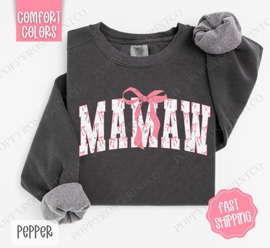 Pink Mamaw Bow Comfort Colors Sweatshirt, Women's Crewneck, Cute Women's Sweater