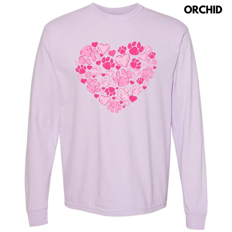 Pink Paw Heart Long Sleeve Comfort Colors T-Shirt 'NLB'