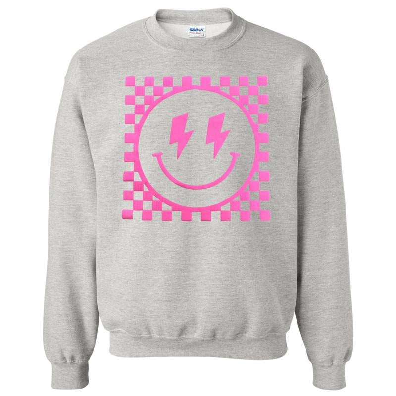 Pink Puff Checkered Happy Face Sweatshirt