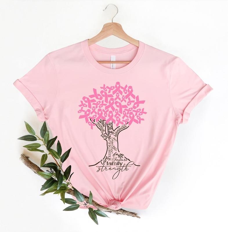 Pink Ribbon Tree Shirt, Cancer Tree Shirt, Breast Cancer Fighter Shirt, Breast Cancer Awareness Shirt, Pink Ribbon Shirt, Motivational Shirt