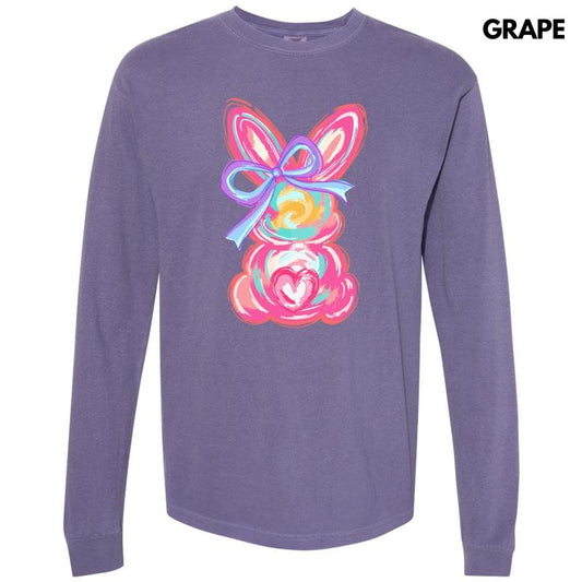 Pink Swirl Bunny Long Sleeve Comfort Colors T-Shirt 'NLB'