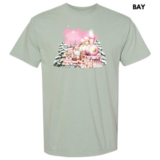 Pink Train & Santa Holiday Comfort Colors T-Shirt 'NLB'