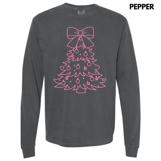 Pink Tree PUFF Long Sleeve Comfort Colors T-Shirt