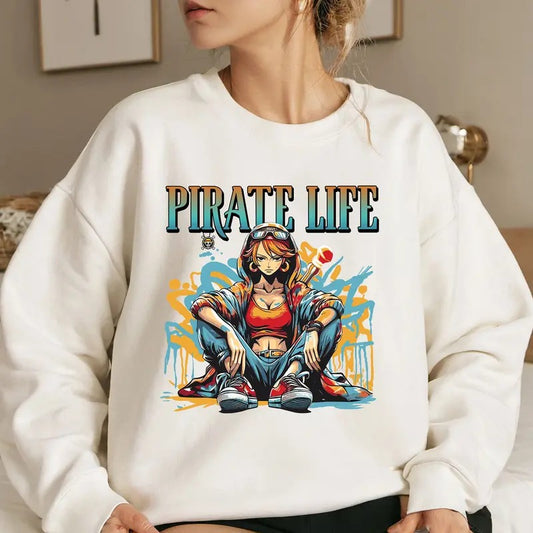 Pirate Life Cat Burglar Straw Hat OP Shirt Crewneck Hoodie, Anime Shirt Comfort Fabric