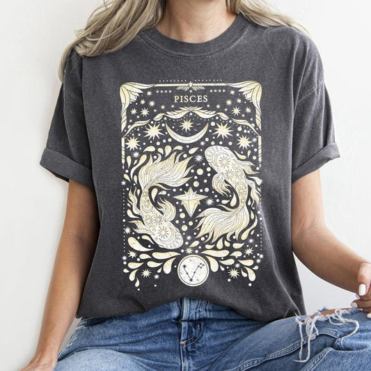 Pisces Celestial Zodiac Comfort Colors Tees, Horoscope, Astrology