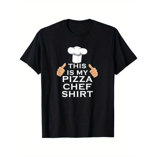 Pizza Chef Print T-Shirt - 100% Cotton, Casual Crew Neck, Short Sleeve, All-Season Comfort, Slight Stretch, Knit Fabric, Hot Stamped, Regular Fit, No Padding - Perfect for Weekends & Gifts Made in USA