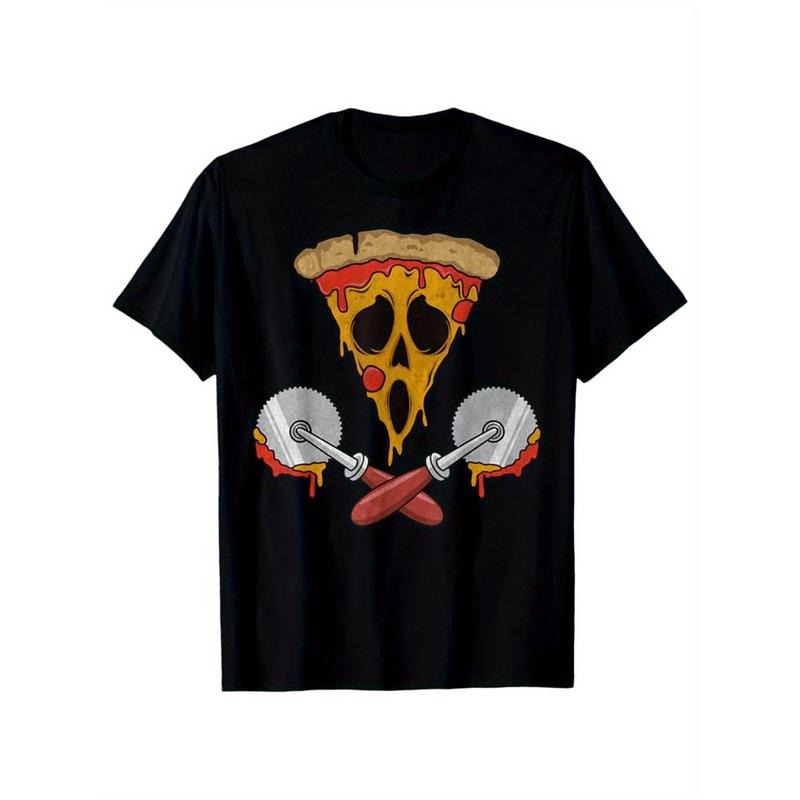 Pizza print, MEN'S cotton T-shirt, food pattern t-shirt MEN'S outdoor clothes, MEN'S clothing, casual short sleeve crew neck T-shirt, soft comfortable top made in usa
